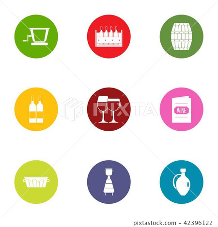 Wine list icons set, flat style Wine list icons set, flat style 42396122