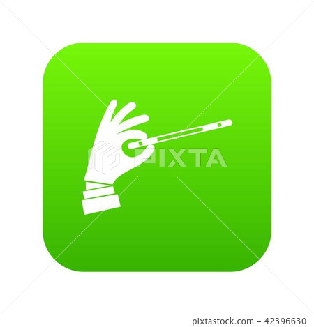Magician hand with a magic wand icon digital green 42396630