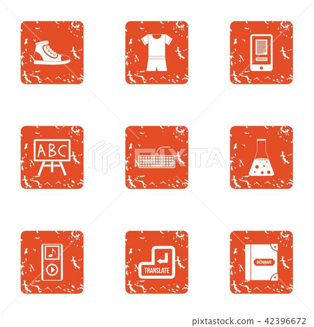Schoolwork icons set, grunge style Schoolwork icons set, grunge style 42396672