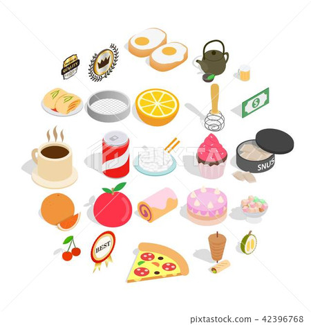 Delicious dishe icons set, cartoon style 42396768