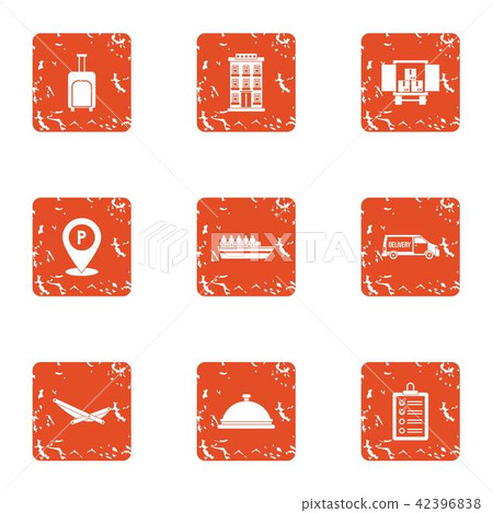 Point of destination icons set, grunge style 42396838