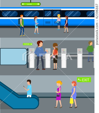 图库插图: subway station banner concept set, flat style