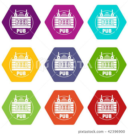 Wood board beer pub icons set 9 vector 42396900