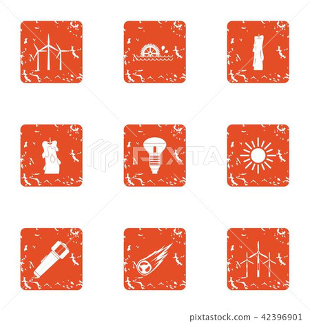 Wind turbine icons set, grunge style 42396901