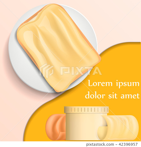 Butter curl block on plate banner, realistic style 42396957