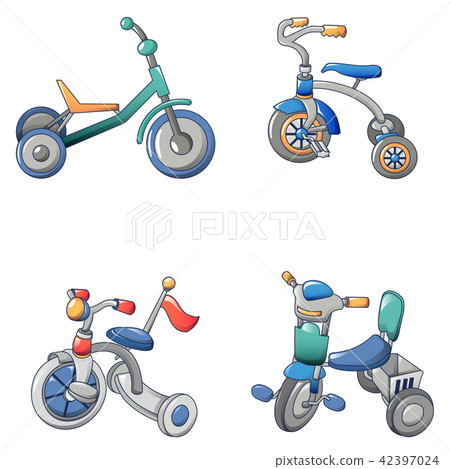 Tricycle bicycle bike icons set, cartoon style 42397024