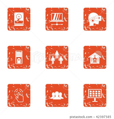 HDD record icons set, grunge style HDD record icons set, grunge style 42397385