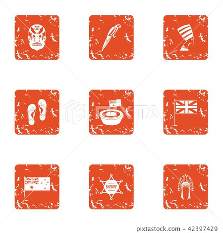 Conquest of america icons set, grunge style Conquest of america icons set, grunge style 42397429