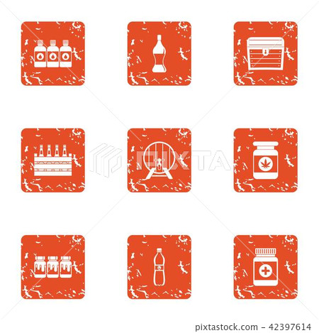 Pharmaceutical compositions icons set, grunge style Pharmaceutical compositions icons set, grunge style 42397614