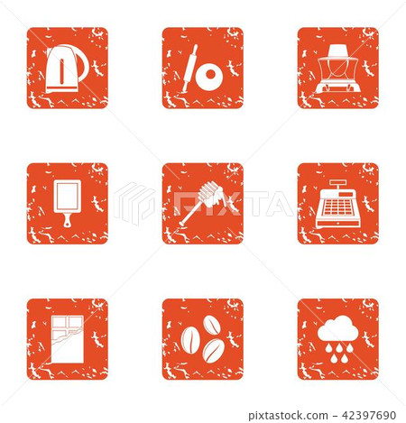 Brewing teapot icons set, grunge style 42397690