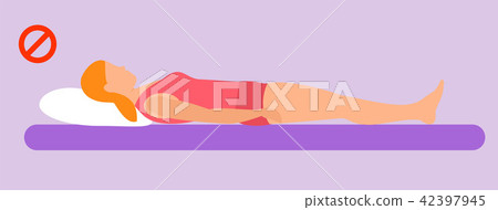 Woman incorrect sleep position banner horizontal, flat style 42397945