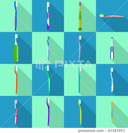 Toothbrush dental icons set, flat style Toothbrush dental icons set, flat style 42397951