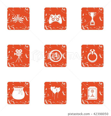 Interactive game icons set, grunge style 42398050
