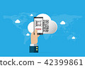 business hand holding smartphone to scan qr code 42399861