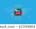 qr code on chip processor with world map 42399864