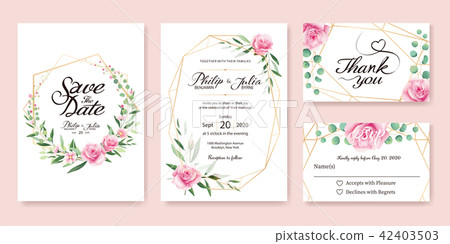 Pink rose wedding invitation card. Wedding Invitations Pink rose wedding invitation card. Wedding Invitations 42403503