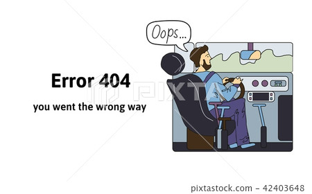 Driver behind the sreering wheel. Error 404, you went the wrong way. Oops 404 error page, vector Driver behind the sreering wheel. Error 404, you went the wrong way. Oops 404 error page, vector 42403648