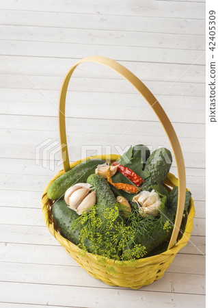 Marinated cucumbers, garlic and spices for salting Marinated cucumbers, garlic and spices for salting 42405309