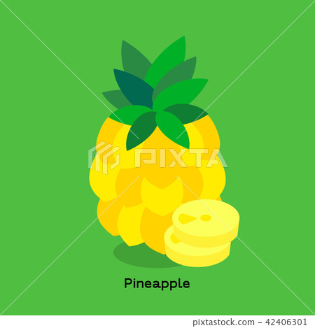 YELLOW PINEAPPLE ON BRIGHT GREEN BACKGROUND 42406301