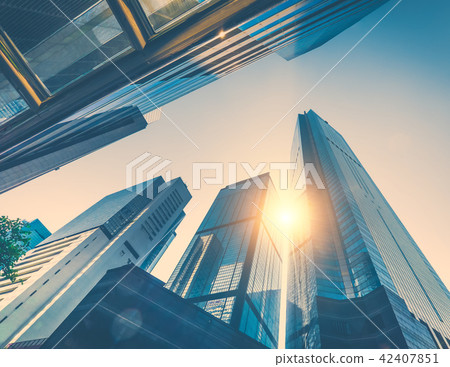 Futuristic cityscape view in sunset. Hong Kong 42407851