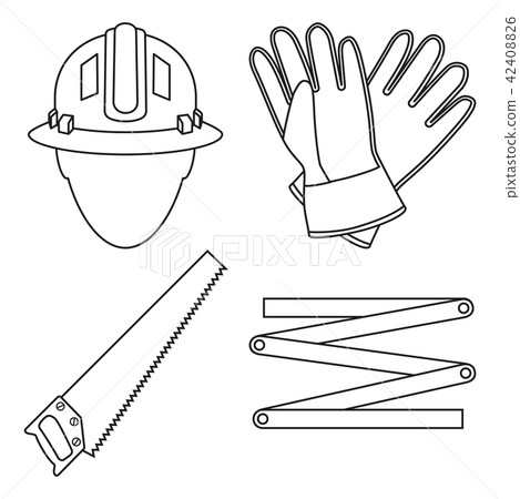 Line art black and white 4 carpenter elements set Line art black and white 4 carpenter elements set 42408826