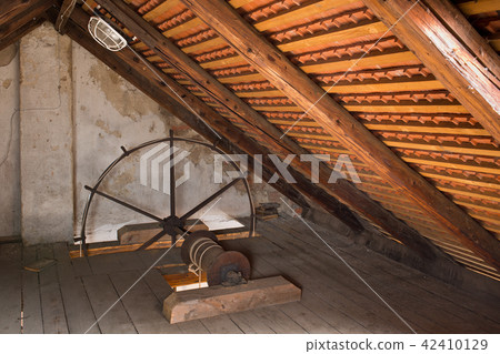 Detail of winch in hop store house in Zatec Detail of winch in hop store house in Zatec 42410129