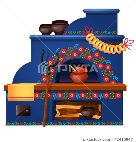 Russian oven with firewood isolated on white background. Vector cartoon close-up illustration. 42410947