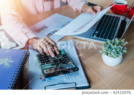 Business woman hand working with finances Business woman hand working with finances 42410976