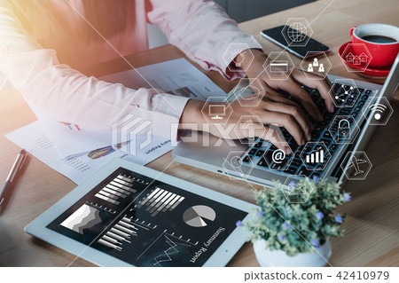 Businesswoman hands typing on keyboard Businesswoman hands typing on keyboard 42410979