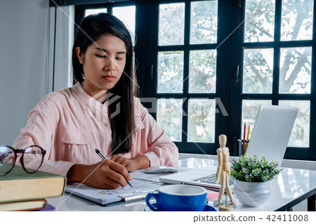 Business woman hand working with financial Business woman hand working with financial 42411008
