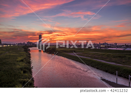 Aichi Prefecture Nagoya City Yatagawa River Sunset Aichi Prefecture Nagoya City Yatagawa River Sunset 42411232