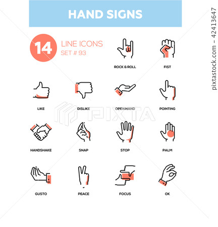 Hand signs - modern line design icons set Hand signs - modern line design icons set 42413647