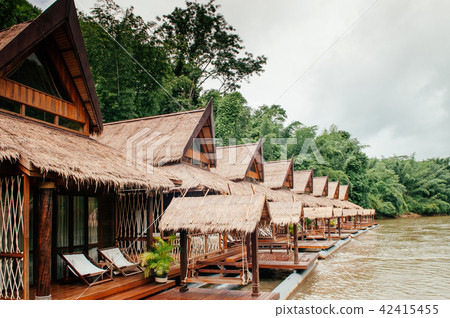 Wooden floating house in river Kwai, Kanchanaburi Wooden floating house in river Kwai, Kanchanaburi 42415455