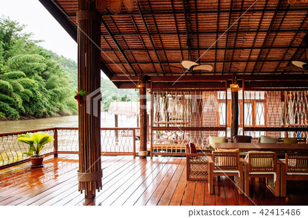 Interior of  Wooden floating house in river Kwai 42415486