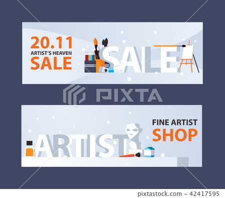 Horizontal banners with artist supplies and 42417595