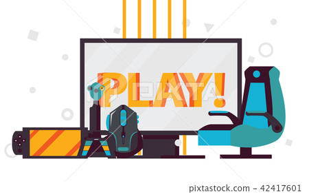 Vector scene with word play on computer monitor Vector scene with word play on computer monitor 42417601