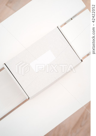 Craft boxes on white table from above Craft boxes on white table from above 42422052