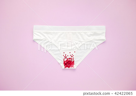 Woman white panties, glitter on pastel, minimalist 42422065