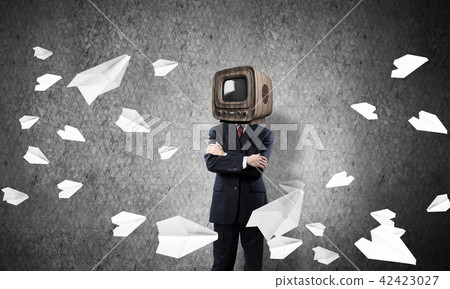 Businessman with old TV instead of head. Businessman with old TV instead of head. 42423027