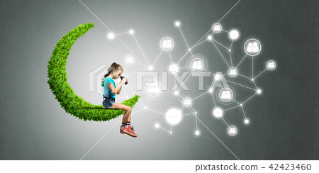 Idea of children Internet communication or online playing and parent control Idea of children Internet communication or online playing and parent control 42423460