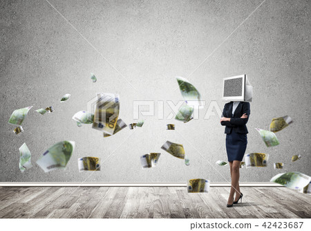 Business woman with monitor instead of head. Business woman with monitor instead of head. 42423687