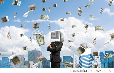 Businessman with monitor instead of head. 42424020