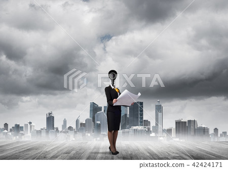Concept of security and privacy protection with camera headed woman 42424171