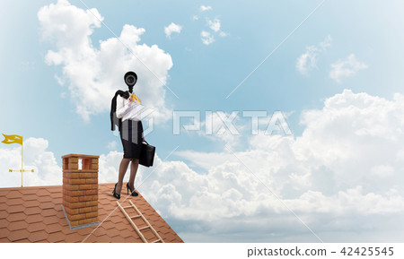 Concept of security and privacy protection with camera headed woman Concept of security and privacy protection with camera headed woman 42425545