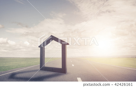 Conceptual background image of concrete home sign on asphalt road Conceptual background image of concrete home sign on asphalt road 42426161