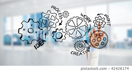 Teamwork concept and choosing gesture of businessperson in elegant modern interior Teamwork concept and choosing gesture of businessperson in elegant modern interior 42426174