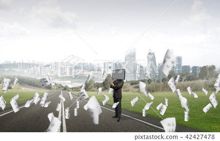 Businessman with TV instead of head. 42427478