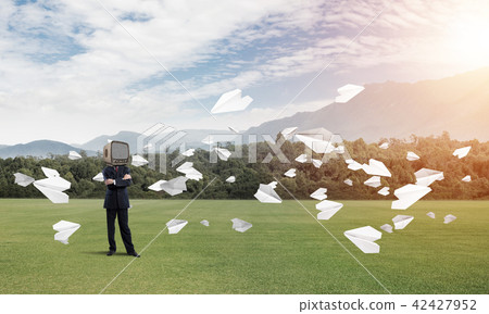 Businessman with old TV instead of head. Businessman with old TV instead of head. 42427952