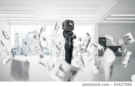 Businessman with an old TV instead of head. Businessman with an old TV instead of head. 42427990