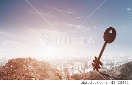 Conceptual background image of concrete key sign and natural landscape Conceptual background image of concrete key sign and natural landscape 42428481